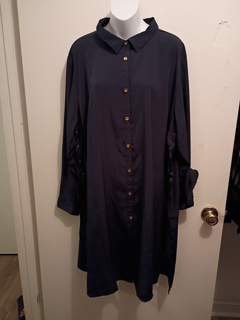 True Destiny Navy Long Sleeve Button-Front Shirt Dress